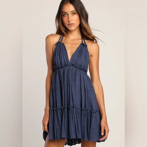 Lulus | Dresses | Lulus Blue Halter Dress String Tie Medium M | Poshmark